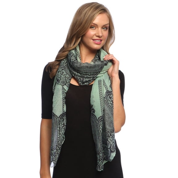 Peach Couture Summer Fashion Vintage Damask Pattern long Scarf Shawl Sarong - Teal Princess