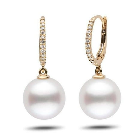 Pearl Chad Smith Harry Chad Enterprises 32380 14K Yellow Gold Freshwater Pearl 12 mm & Diamonds Dangle Earrings ()