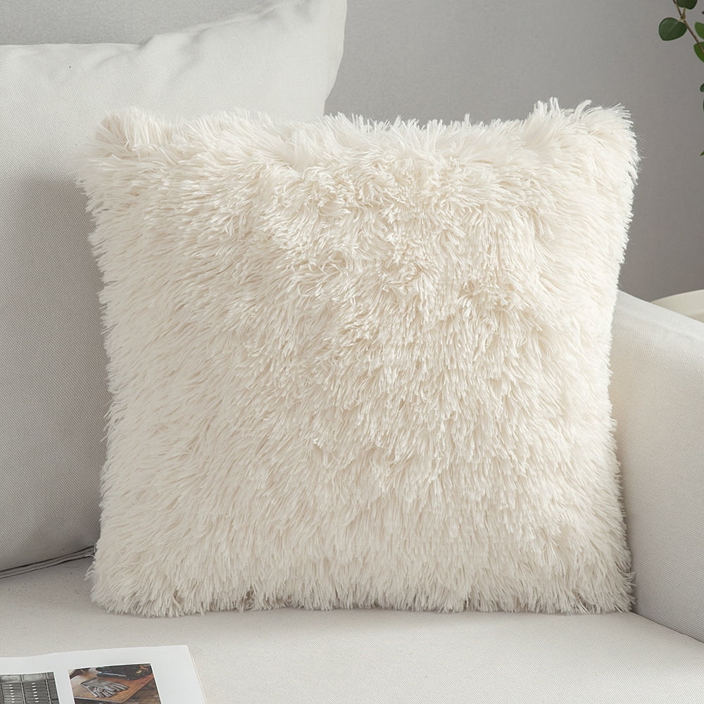 Set Of 2 Fluffy Fur Cushion Soft Artificial Fur Throw Pillowcase Fluffy Fur Fur Pillow Decorative Throw Pillow Cushion Case For Sofa Bedroom 43x43 Cm
