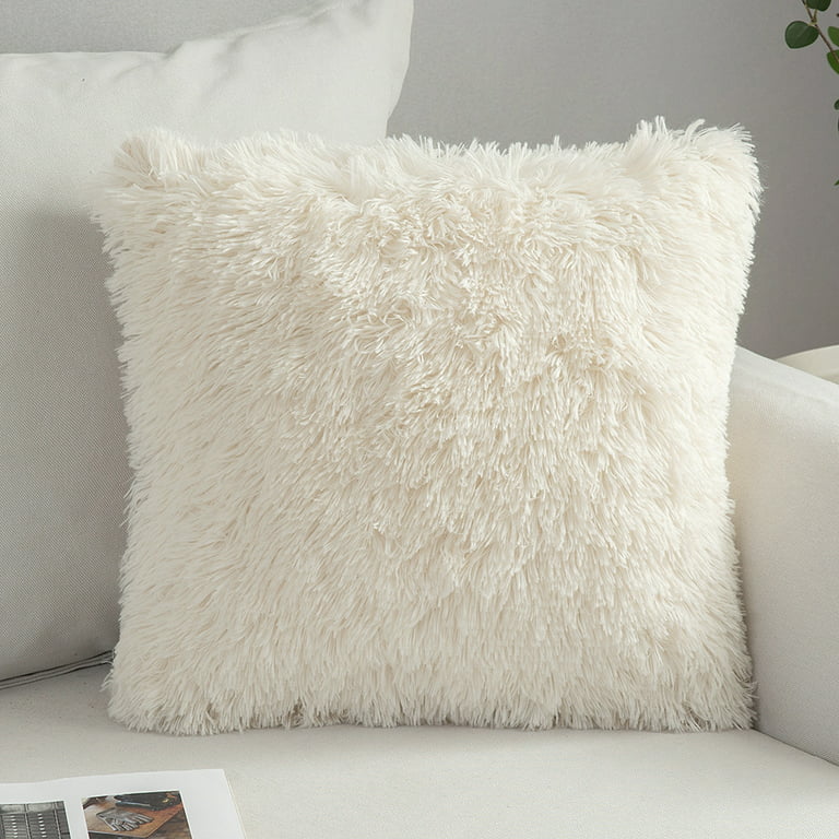 Peshtemania White Fluffy Pillows (2packs 20x20) Cute Faux Fur Pillow Case  Decorative for Couch Sofa Fuzzy Throw Pillows Covers for Bedroom Living