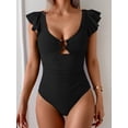 thumbnail image 2 of Traje de baño de una pieza para mujer, con volantes, control de barriga, negro, 2 of 6