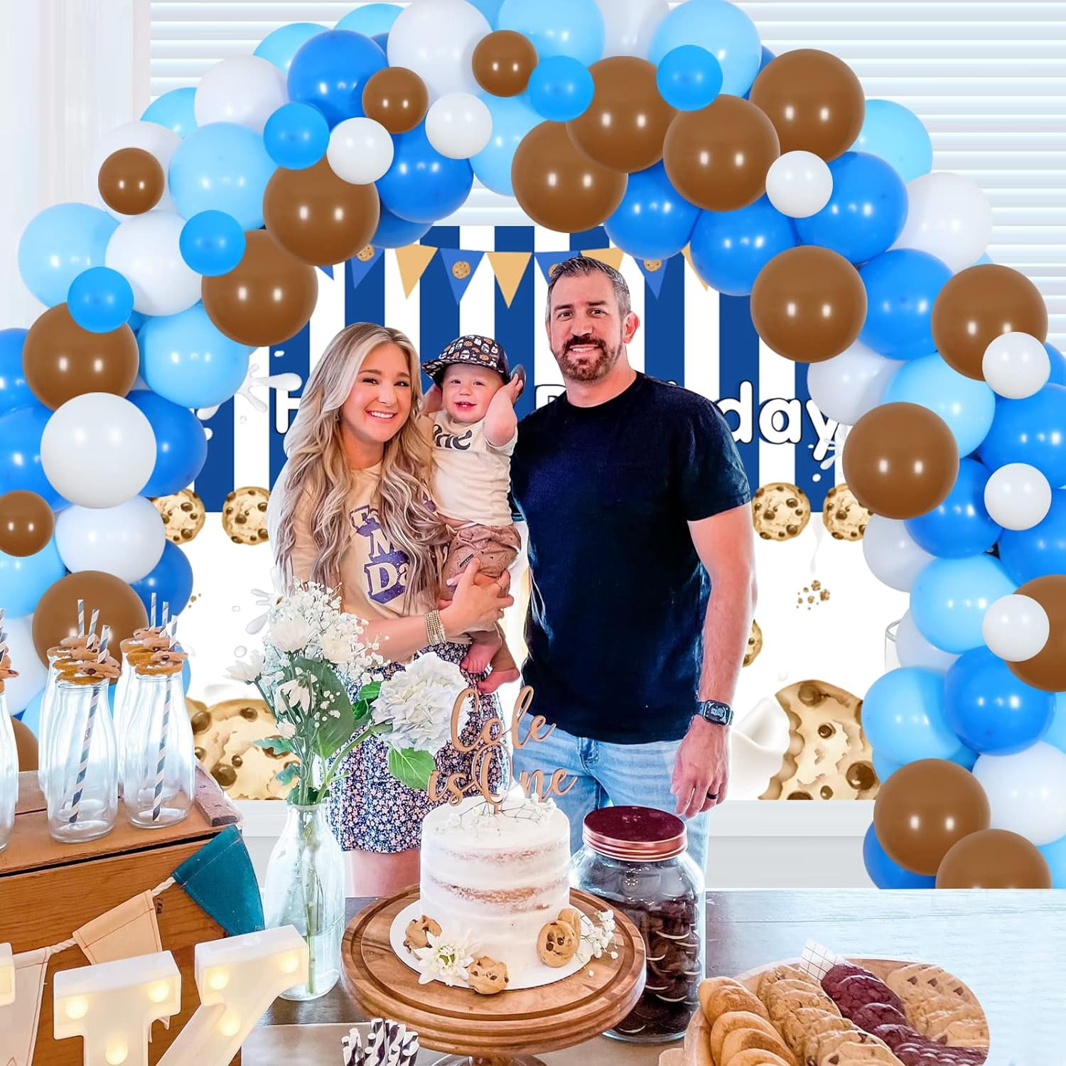 Milk and Cookies Birthday Party Decorations Blue Cookie Milk Balloon Garland Arch Kit with Backdrop for Boys Cookie Milk Party Supplies Baby Shower Decor