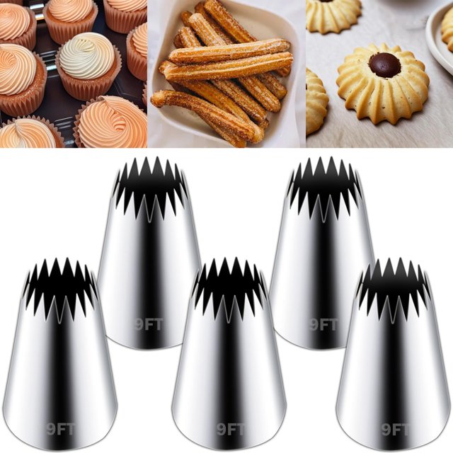 Hendiy 5 Piezas De Puntas Para Tuberías De Churro De Acero Inoxidable De 9 Pies, Punta Grande Para Tuberías, Puntas Para Hacer Churros, Puntas Para Glaseado, Puntas De Repostería Para Decoración De Pa