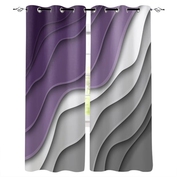 Blackout Curtains for Bedroom, Purple Grey Ombre Room Darkening Window Drapes for Living Room, Modern Geometric Abstract Aesthetics Cream Thermal Insulated Grommet Curtains, 52x63 inch, 2 Panels