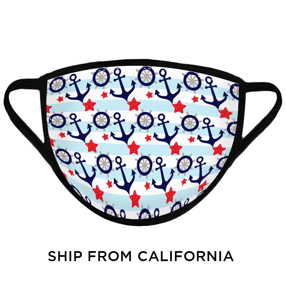 Cute Anchor Face Mask Reusable Face Mask Washable Cloth Face Masks 4 Layered Breathable Nose Mask Mouth Cover with Anchor Design Face Cover Captain Gift Ideas