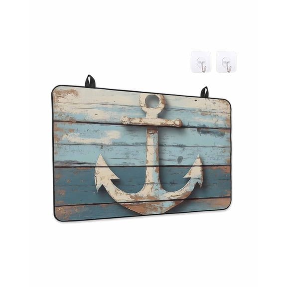 Nautical Anchor Stove Top Covers for Electric Stove, 28'x20'' Vintage Style Blue Wood Grain Glass Ceramic Stove Cover Foldable Rubber Mat Heat Resistant Cooktop Protector for Kitchen