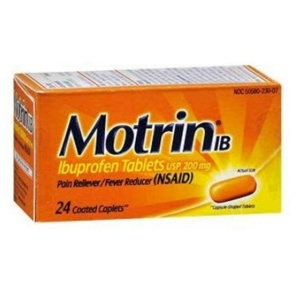 2 Pack - Motrin IB Ibuprofen Coated Caplets, 24 ea
