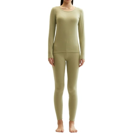 

Lovskoo Thermal Underwear Set Long Johns with Cotton Lined Ultra-Soft Base Layer Women Cold Weather Top Crewneck Long Sleeve Solid Green