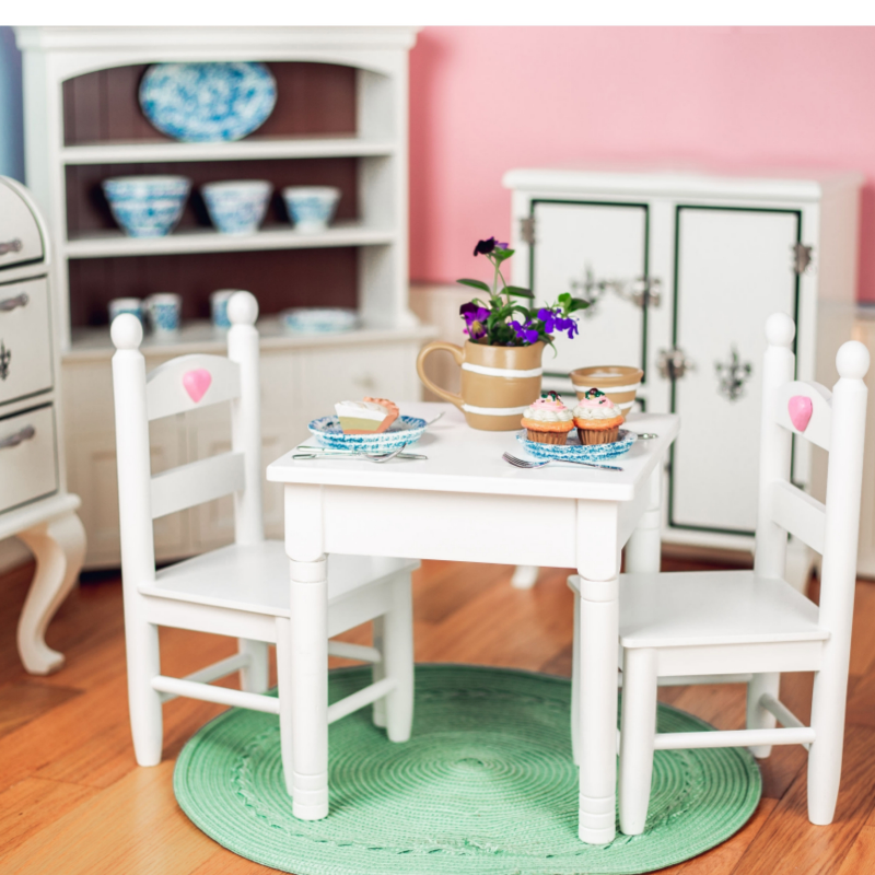 The Queen S Treasure 18 Inch Doll Furniture White Fully Assembled Wooden Square Kitchen Table And Two Chairs Compatible With American Girl Dolls Brickseek