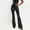 Black*, variant on OSOLU Women's Leather Pants High Waist Solid Color Pu Shiny Flared Trousers Slim Fit Bottoms Elegant Casual Trousers
