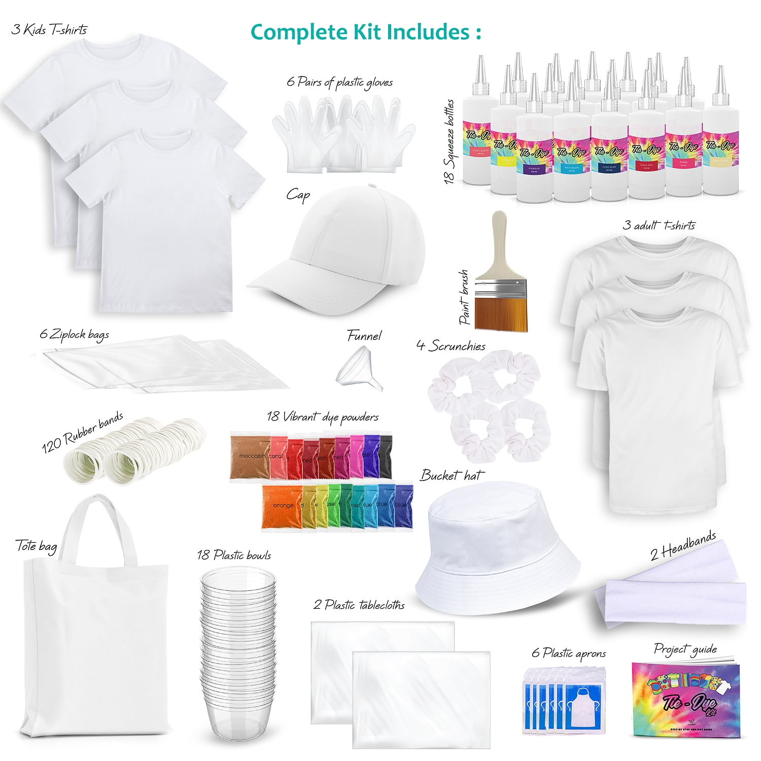 CraftBud DIY Bulk Tie Dye Kit for Kids Permanent 18 Color Powder Fabric Dye, (212 Count)