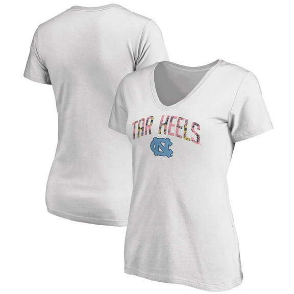 Women's White North Carolina Tar Heels Floral Arched V-Neck T-Shirt