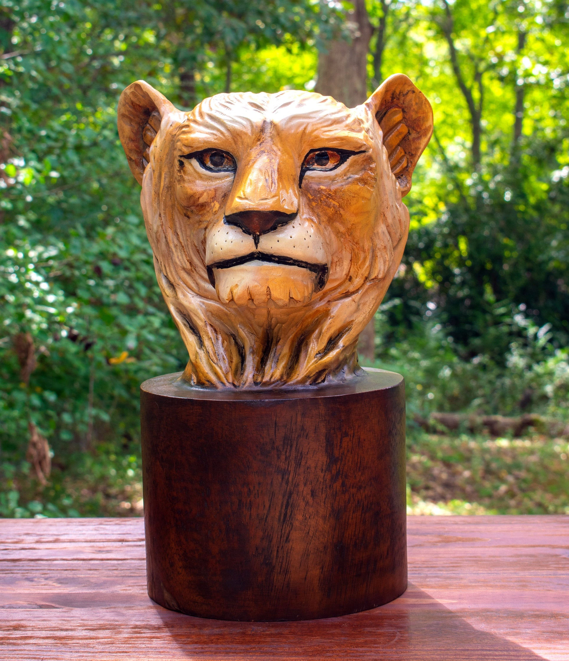 16" Solid Wood Hand Carved Tiger Statue Head Sculpture Art Decorative Home Decor Accent Lodge