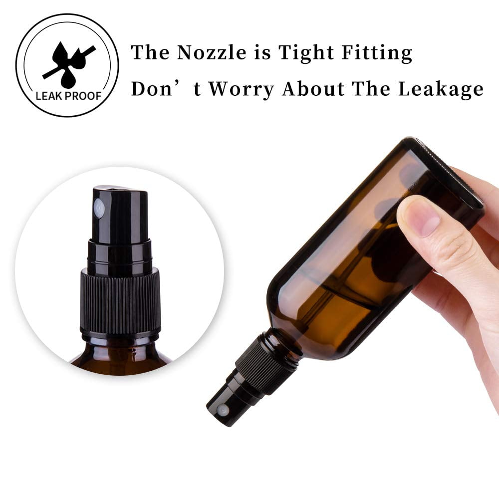 Medical Sales Supply Amber 2oz Black Mist Sprayer Bottle (60ml) Pack of 24 - Glass Tincture Bottles with Black Mist Sprayers for Essential Oils & More Liquids - Leakproof Travel Bottles