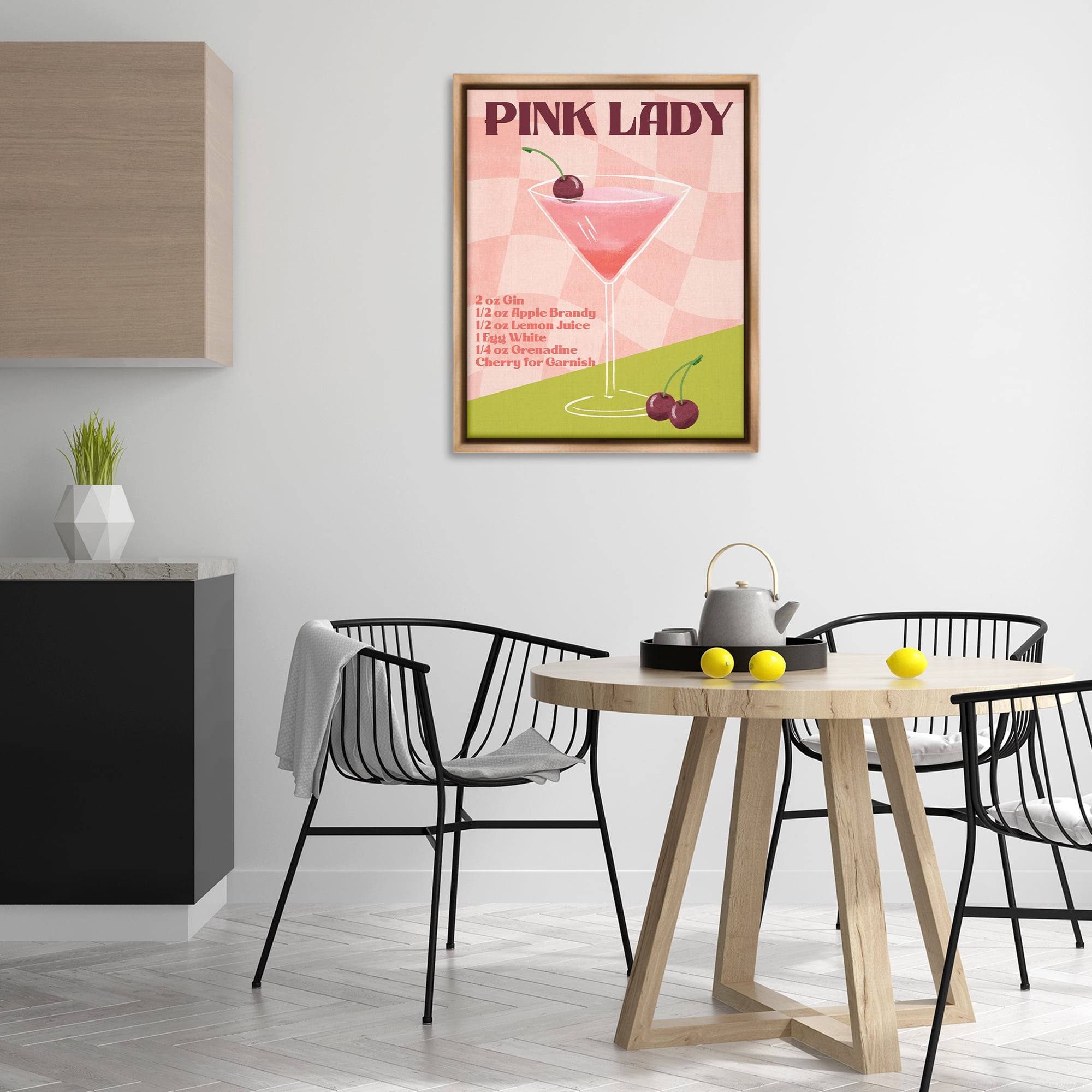 Stupell Industries Retro Pink Lady Recipe Food & Beverage Painting Brown Floater Framed Canvas Art Print Wall Art, 25 x 31