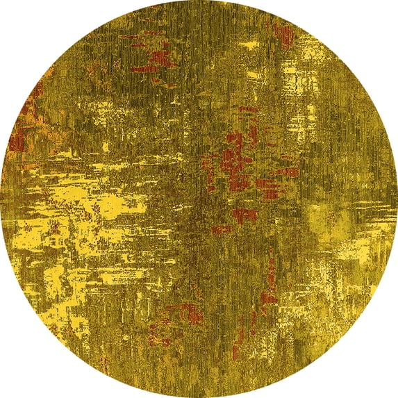 Ahgly Company Machine Washable Indoor Round Oriental Yellow Industrial Area Rugs, 3' Round