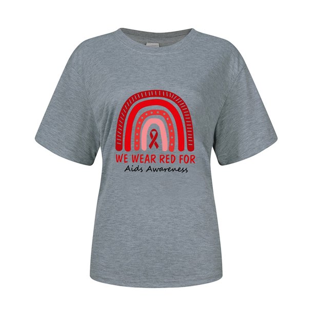 Gibobby Playera de Manga Corta con Cuello Redondo Camiseta manga corta con cuello redondo y estampado concienciación sobre la al cáncer para mujer(Gris,G)