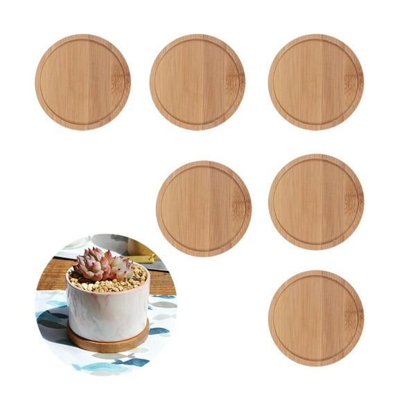 Bandeja redonda de bambú para macetas, 6 unidades, sin marca, para bonsái, plantas suculentas, para interior y exterior, 9,5 x 9,5 cm