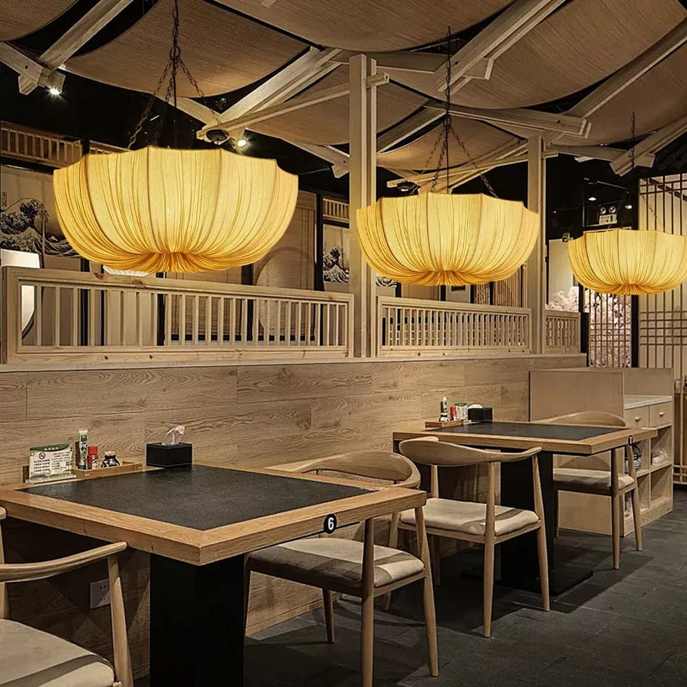 LittleGlovo Japanese Retro Wabi-Sabi Style Fabric Pendant Light Living Room Bedroom Lighting Fixtures