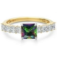thumbnail image 3 of Gem Stone King 14K White And Yellow Gold Green Mystic Topaz and Lab Grown Diamond Engagement Ring for Women | 2.16 Cttw | Princess 6MM | Gemstone November Birthstone | Size 8, 3 of 6
