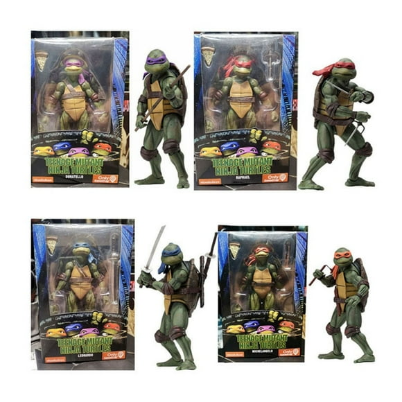 J&G 7" Teenage Mutant Ninja Turtles Action Figure Statue Model Toy TMNT 1990/Movie, Turtles Toys For Birthday Gifts, Decorations Collection_All four
