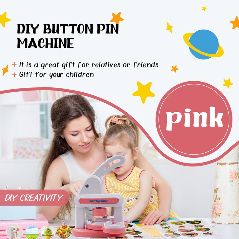 Button Maker Machine Installation-Free DIY Button Pin Maker Machine Badge Press Machine Pink