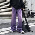 thumbnail image 2 of Purple Jeans for Men Spring and Autumn Straight Loose Trousers Oversize Casual Wide Leg Pants High Street Fashion Male Clothing, 2 of 5