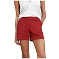 thumbnail image 2 of Women's Stretchy Twill Mid-Rise Shorts with Side Pockets - Soft Brushed Fabric, Flattering Fit Casual Shorts for Summer Walking & Errands,Red 4XL, 2 of 5