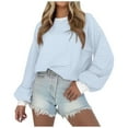 thumbnail image 2 of Tanghaowl Women Sweatshirt Trendy Women Striped Color Block Long Sleeve Crew Neck Pullover T Shirt with Fashionable Design Light Blue M, 2 of 4