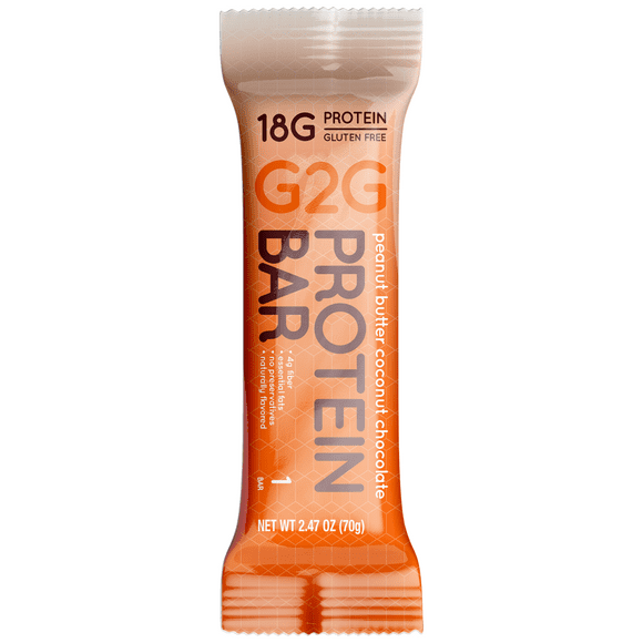 G2G Protein Bar, Peanut Butter Coconut Chocolate, Healthy Snack, Delicious Meal Replacement, Gluten-Free, Clean Ingredients, Refrigerated for Freshness, 8 Count (Pack of 8)