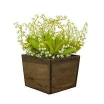 10 in. Green Lily-of-the-Valley Flowers in Wood Box