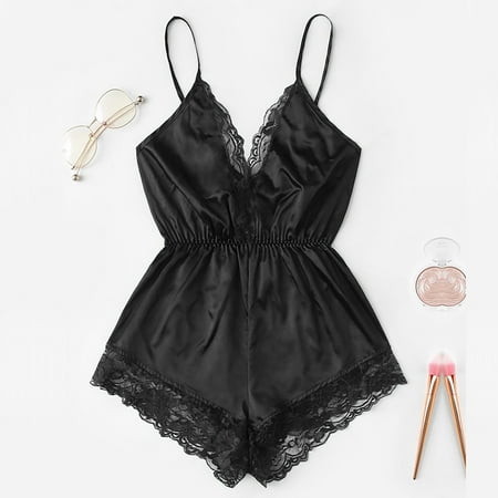 Awdenio for Women Plus Size  Fashion Women Cute Girl V-Neck Lace Splice Bodysuit Sleepwear Bodydoll