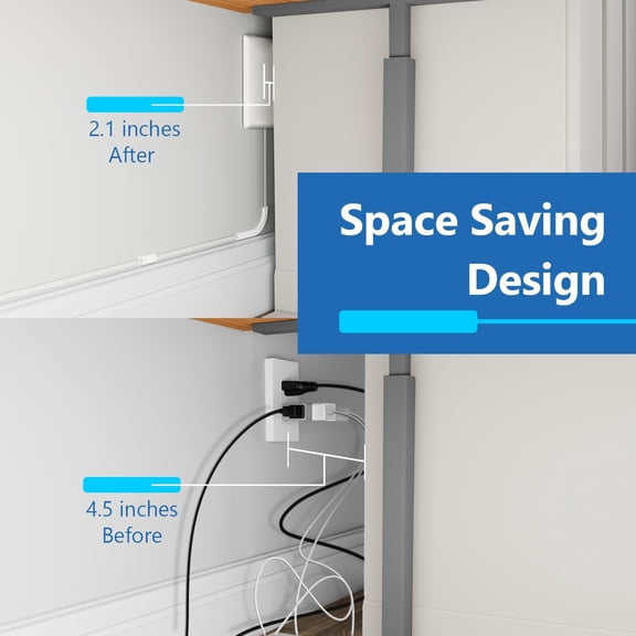 Flat-Face Outlet Extender with 3 Receptacles, Ultra-Thin Wall Plate Plug with Cord Extender and 3-Outlet Power Strip, 8ft Cord, LWE8-315-W2P, ETL-Listed, White, 2 Pack