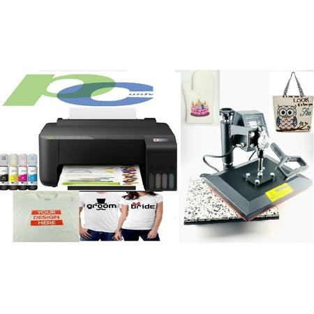 PC Universal Sublimation Bundle with Printer, Flat bed Heat Press Machine for T-shirts, Transfer Paper, Heat Tape, ALL INCLUDED