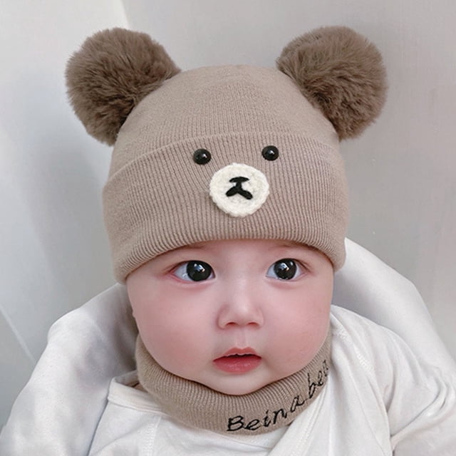 Baby Hat Neck Warmer 2Pcs/Set Ear Protection Thickened Beautiful Windproof Winter Infant Boys Kids Cap Scarf Kit