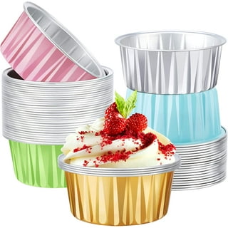 Restaurantware 10 Ounce Disposable Ramekins, 100 Square Creme Brulee Disposable Cups - Oven-Safe, for Cupcakes and Muffins, Pink Aluminum Disposable