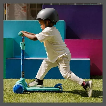 Kids Trike Scooter LED Lights Folding Blue/Green Grow Kick 3-Wheel