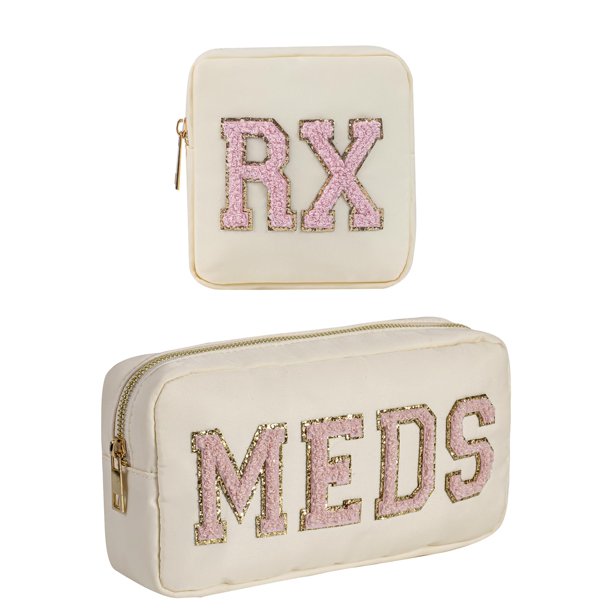 Set de bolsas de maquillaje medicinal RSRSLEII MEDS-RX de nailon beige, 2 unidades
