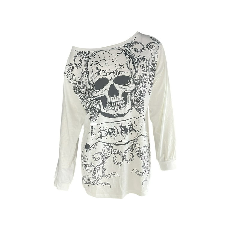 Cyber y2k Tops Women Grunge Aesthetic Clothes Skull Print Graphic T Shirts  Punk Gothic Clothing (E1-Blue, S) at  Women's Clothing store