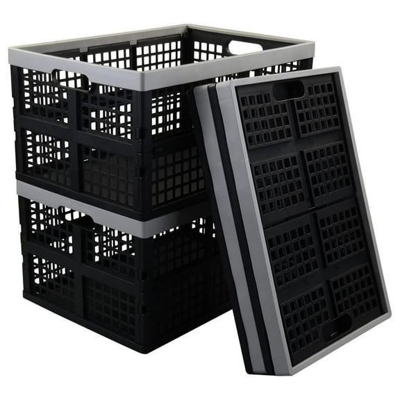 4-Pack 40 L Plastic Collapsible Storage Crates, Large Stackable Storage Folding Basket