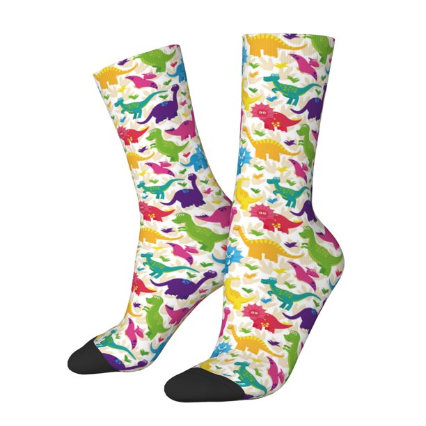 Balery Colorful Dinosaurs Calcetas Largas con Estampado para Hombre y Mujer – Suaves y Transpirables, Talla Única (US 5-11)