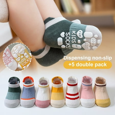

Naturegr 5 Pair Baby Boat Socks Eye-catching Anti-deform Multi-color Anti-slip Bottom Infant Floor Socks for Daily