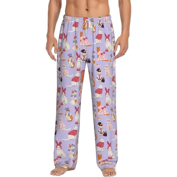 Daiia Fashionable Cats Men's Sleep Pant with Pockets and Drawstring,Pajama Pants-Small
