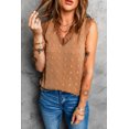 thumbnail image 2 of ABPHQTO Camiseta sin mangas con cuello en V y costuras de encaje con puntos suizos marrones para mujer, 2 of 5
