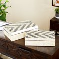 thumbnail image 2 of DecMode Handmade Chevron Pattern Cream Mother of Pearl Decorative Box with Hinged Lid, 2 Count, 2 of 10