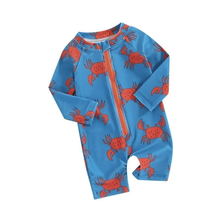 

Co.MMehjri Toddler Boys Swimsuit Sun Protection Long Sleeve Crewneck Ocean Animal Print Zipper Swimwear