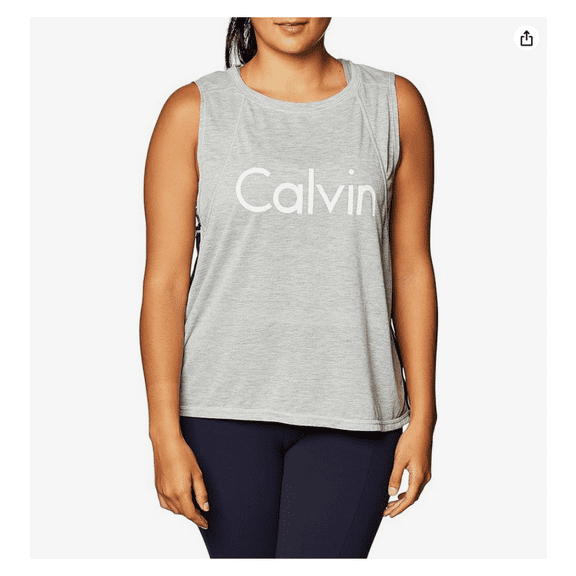 Calvin Klein Women's Performance Racing-Stripe Cropped Tank Top 2XL/Grey