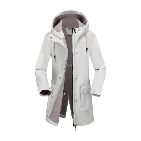 Women Lightweight Waterproof Parka Hooded Softshell Rain Jacket Warm Windbreaker Long Outdoor Coat with Pockets