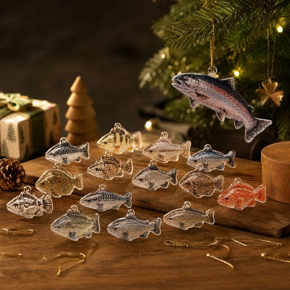 2026 New Christmas Winter Fishs Advent Calendar, 24Pcs 2D Flat Figurine Collectible, 24 Days of Christmas Countdown Calendar Crafts, Xmas Decorations for Tree Window Mantel Office and Gifts