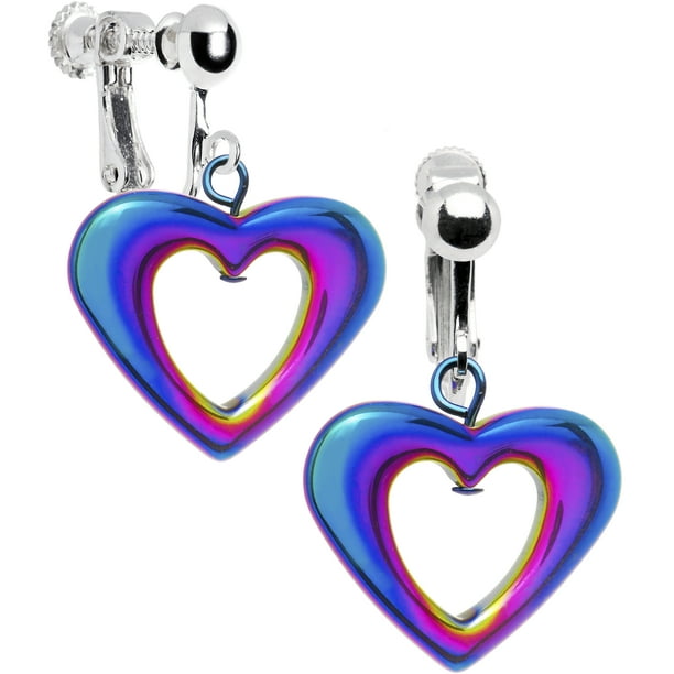 Body Candy - Handcrafted Rainbow Hemalyke Heart Clip On Earrings
